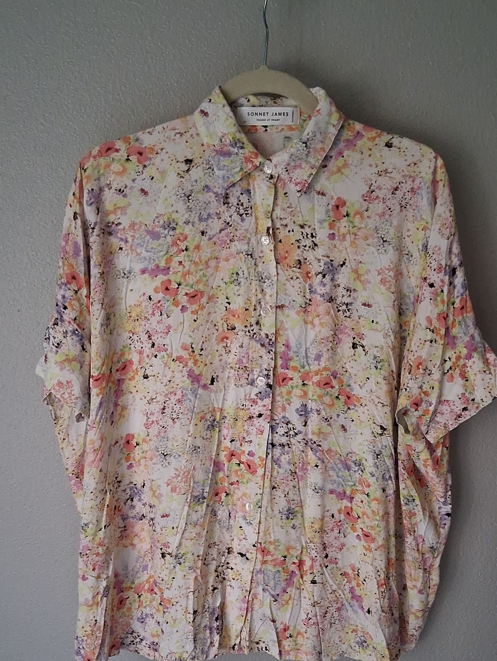 Sonnet James Watercolor Soft Floral Button-Down Oversized Shirt XS